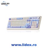Tastatura gaming AULA S99 Yanyun Blue, layout 98%, 99 taste cu numpad, Bluetooth/2.4G/USB-C, iluminare RGB, senzatie mecanica, taste silentioase, desi