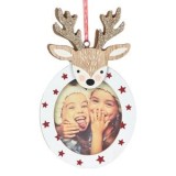 Ornament Brad de Crăciun din Lemn pentru Poză, Ren, Glitter, 14.5cm, CMCLASS