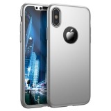 Husa Full Cover 360 Apple iPhone X, Protectie Fata+Spate, Plastic Dur, Silver