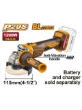 Flex unghiular INGCO CAGLI212025, 20V, Brushless, 115mm, 1200W, 3000/6000/9000 RPM, filet M14, maner anti-vibratii, compatibil P20S, fara acumulator,
