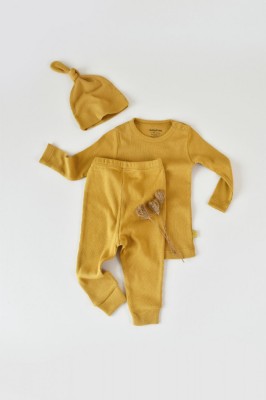 Set 3 piese: bluzita cu maneca lunga, pantaloni lungi si caciulita din bumbac organic si modal - Sofran, BabyCosy (Marime: 9-12 luni) foto