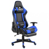 Cumpara ieftin Scaun de jocuri pivotant cu suport de picioare, albastru, PVC