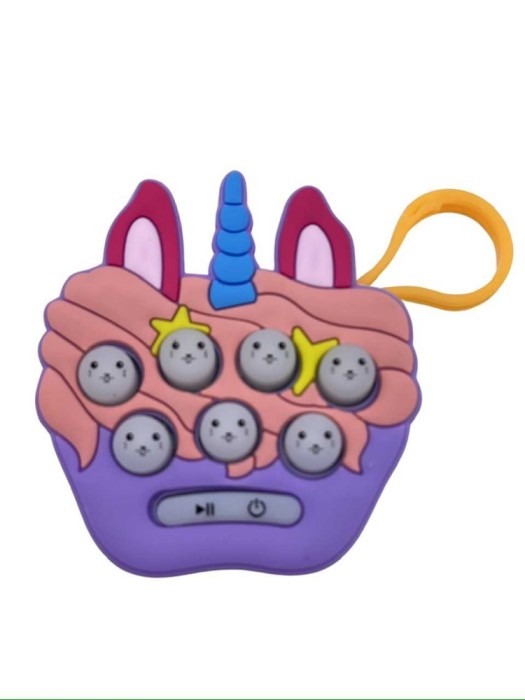 Jucarie interactiva Pop It Gopher cu lumini si muzica, tip breloc, model unicorn