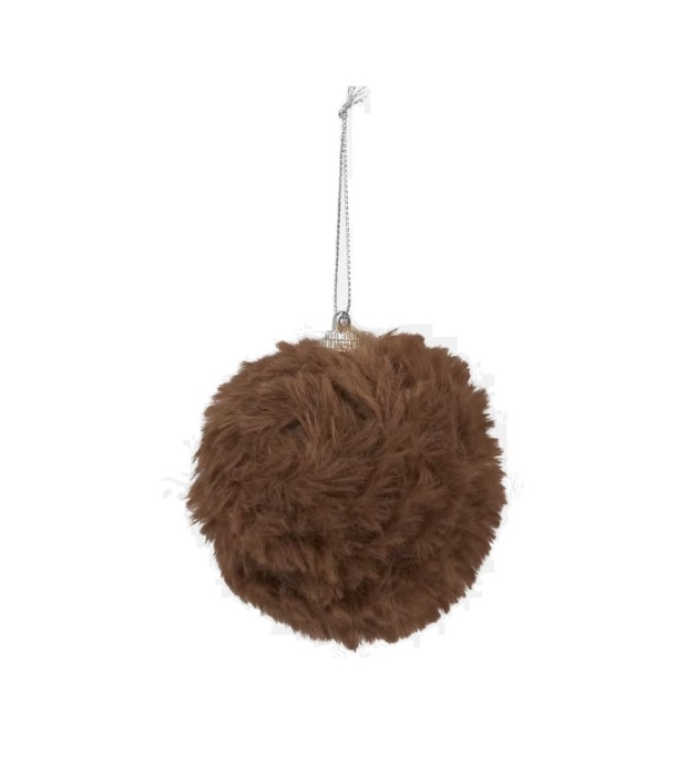 Decoratiune glob de craciun din plush, diametru 8 cm-Culoare Maro