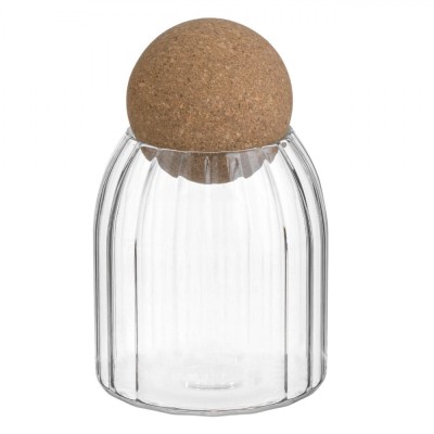 Borcan Sticla, Model Reliefat, Capac Pluta, Transparent, Capacitate 490ml, Diametru 9cm, Inaltime 14.5cm foto