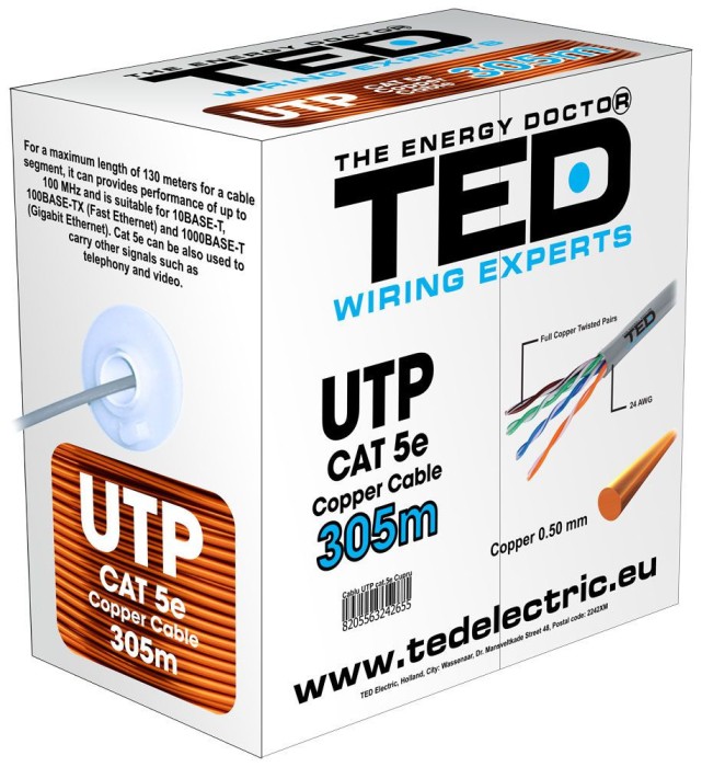 Cablu UTP cat.5e cupru integral rola 305ml TED Wire Expert TED002495 SafetyGuard Surveillance