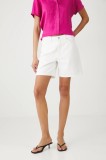 Medicine pantaloni scurti din bumbac culoarea alb, neted, medium waist