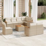 vidaXL Set canapele de grădină, 9 piese, cu perne, bej, poliratan