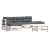 Set mobilier relaxare gradina&amp;perne 6 piese alb lemn masiv pin