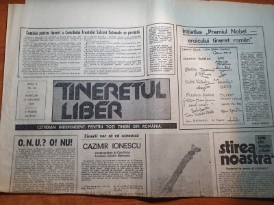 ziarul tineretul liber 17 ianuarie 1990-inteviu cazimir ionescu foto