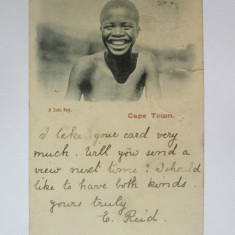 Rara! Carte postala Africa de Sud-Cape Town-Băiat Zulu,circ.1901 cu timbru rar
