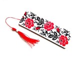 semn carte cu motiv traditional rosu cu negru 35060
