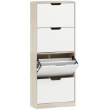 HOMCOM Dulap Subțire pentru Pantofi cu 4 Sertare pentru 16 de Perechi de Pantofi 62.5x26x156 cm, Culoare Lemn și Alb | Aosom Romania