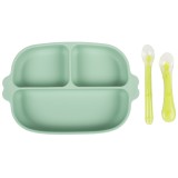 Set hranire bebe din silicon, 1 farfurie compartimentata cu ventuza, 2 lingurite marimi diferite, fara BPA, verde, KidsCare for Your BabyKids