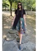 ROCHIE MIDI ASIMETRICA CU MANECA SCURTA SI TUL CAT MELEK TALIE UNICA Multicolora