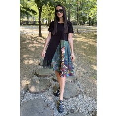 ROCHIE MIDI ASIMETRICA CU MANECA SCURTA SI TUL CAT MELEK TALIE UNICA Multicolora