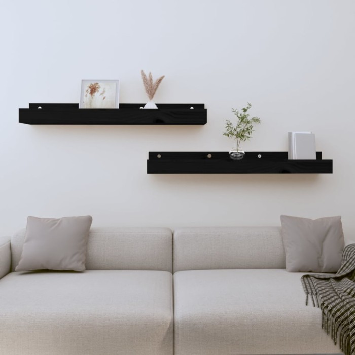 Gossi rafturi de perete, 2 buc., negru, 80x12x9 cm, lemn masiv de pin