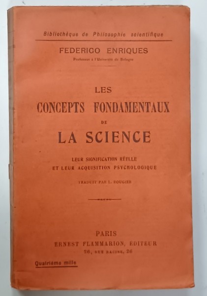 LES CONCEPTS FONDAMENTAUX DE LA SCIENCE par FEDERICO ENRIQUES , 1919