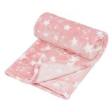 Patura pentru bebelusi catifelata, culoare roz, imprimeu cu stelute albe 100x75 cm, Oem