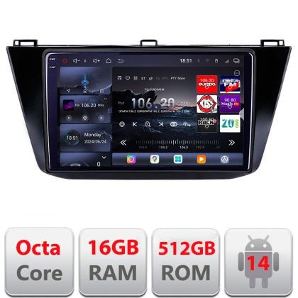 Navigatie VW Tiguan 2016- Edotec Kit-5883 8 core QLED 2K 16+512 360 Android Waze USB Navigatie Internet Youtube Radio CarStore Technology