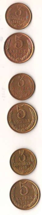 SV * URSS / Rusia (3 x) 3 si 5 COPEICI * KOPEEK 1976 - 1987 - 1988 XF / UNC