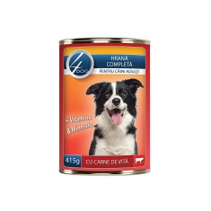 Hrana umeda caini, 4Dog, conserva 415 g, toate taliile, adult, carne de vita