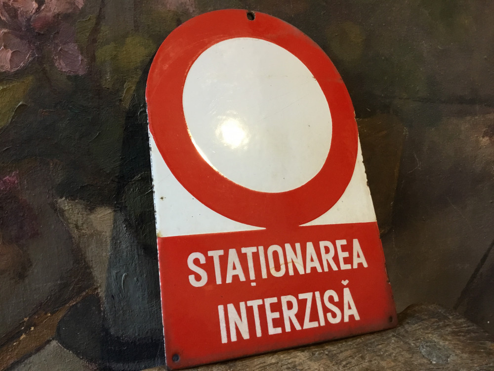 Arta / Design / Vintage - tabla emailata perioada RSR - Stationarea  interzisa ! | arhiva Okazii.ro