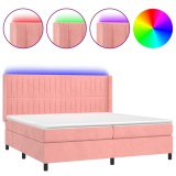 Cumpara ieftin Pat continental cu saltea &amp; LED, roz, 200x200 cm, catifea