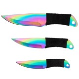 Cumpara ieftin Set trei cutite de aruncat IdeallStore&reg;, Rainbow Siege, otel inoxidabil, 22 cm, teaca inclusa