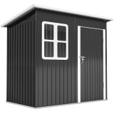 Outsunny Căsuță de Grădină 2,55m&sup2; din Oțel Zincat cu Kit de Fundație, Ușă Blocabilă, Acoperiș &Icirc;nclinat, Gri | Aosom Romania