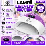 Lampa LED/UV profesionala G8 pentru manichiura, Global Fashion, ecran digital, timer, culoare Mov