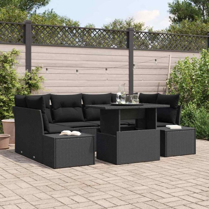vidaXL Set de canapele pentru grădină 7 pcs Negru 100 x 55 x 73 cm 3349119
