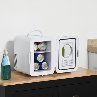 HOMCOM Mini-frigider de 4L/6 cutii, Racitor si incalzitor portabil AC+DC pentru produse de ingrijire a tenului, machiaje, cosmetice, alimente, pentru foto