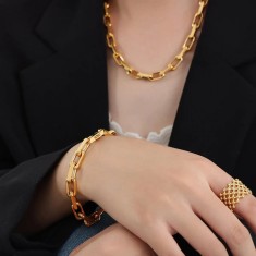 Set Colier ?i Bra?ara Femei, Lan? Modern Din Titan, Placat Aur 18K, Bijuterii foto