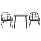 Cumpara ieftin Set de sufragerie de gradina 3 piese sticla neagra poli ratan