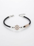 Cumpara ieftin Bratara Masculina din Piele Neagra si Argint 925 cu Carma de Vapor si Accente Rose Gold, 18+3 cm, 8g