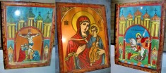 A734-3 Icoane carton vechi interbelice rame lemn. Iisus Hristos, Fecioara-Sf, Gh foto