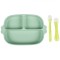 Set hranire bebe din silicon, 1 farfurie compartimentata cu ventuza, 2 lingurite marimi diferite, fara BPA, verde, KidsCare