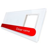 Panou din sticla Livolo VL-P702/01/E-6W, alb, pentru intrerupator dublu + simplu cu touch + rama priza simpla