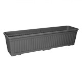 Jardiniera Flori cu Farfurie Incorporata, Plastic, Antracit, Capacitate 15 l, 71x18.5x17 cm