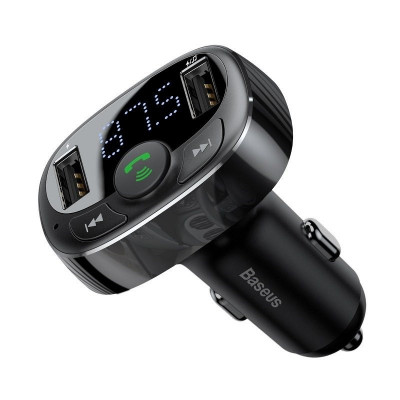 Transmițător Fm Baseus T Tip Bluetooth 2xusb Microsd Negru Amio BAS28828 foto