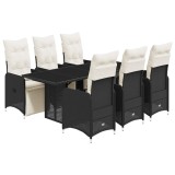 Cumpara ieftin Set bistro de gradina, 7 piese, cu perne, negru, poliratan