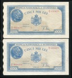 q737 PERECHE CONSECUTIVA 5000 LEI 20 MARTIE 1945 filigran BNR vertical NECIRCULATA UNC