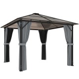 Outsunny Pavilion exterior 3x3 m cu acoperiș rigid, gri &icirc;nchis | Aosom Romania