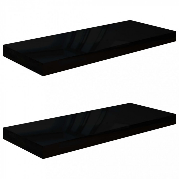 Rafturi de perete, 2 buc., negru extralucios 60x23,5x3,8 cm MDF