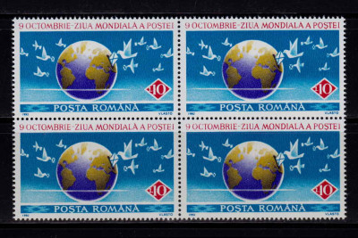 ✅ RO 1992 LP 1295 &amp;quot;9 Oct. - Ziua mondiala a postei&amp;quot;,bloc de 4 , MNH foto