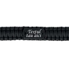 Bratara de supravietuire personalizata cu textul tau . tip army. 5 in 1. paracord. busola . fluier. cutit. cremene. negru