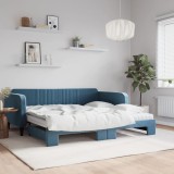 vidaXL Pat de zi cu extensie și saltele, albastru, 100x200 cm, catifea