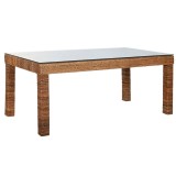 Masă de Sufragerie Home ESPRIT Natural Sticlă Temperată Fibră lemn de tec 180 x 90 x 77 cm