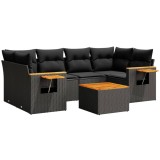 Cumpara ieftin Set canapele de gradina cu perne, 7 piese, negru, poliratan